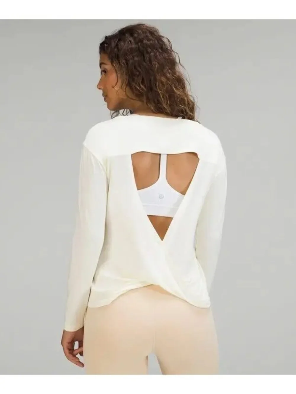 Lululemon Silk Blend Twist Open Back Long Sleeve Shirt Yellow Size 10